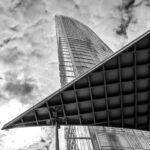 Corporate office towers in a busy financial district